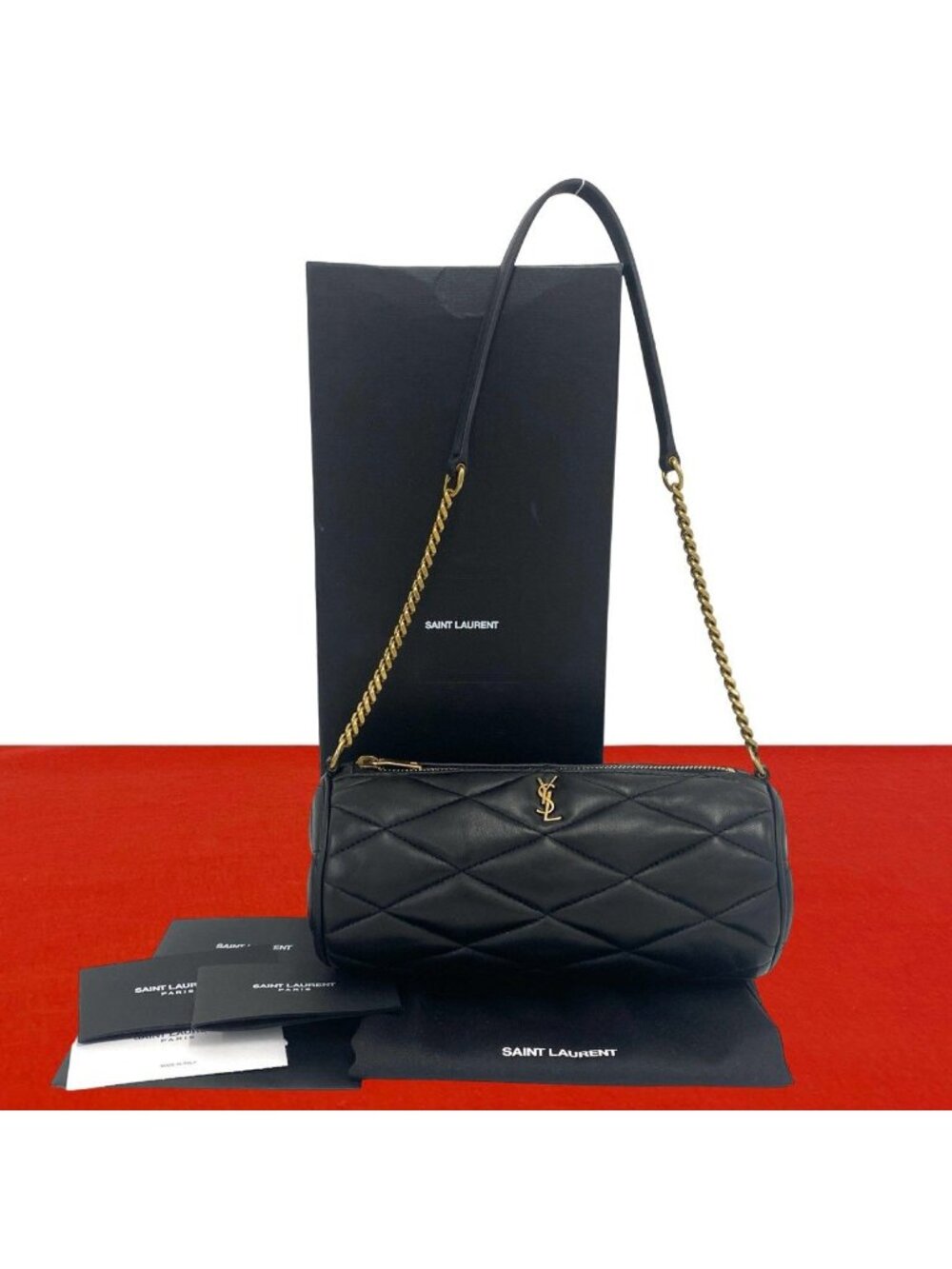 Saint Laurent Paris Sade Mini Tube YSL Logo Lambskin Shoulder Bag Black
